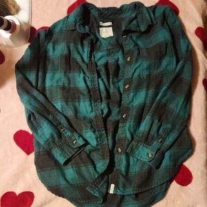 American Eagle Outfitters Teal and Black Plaid Shirt